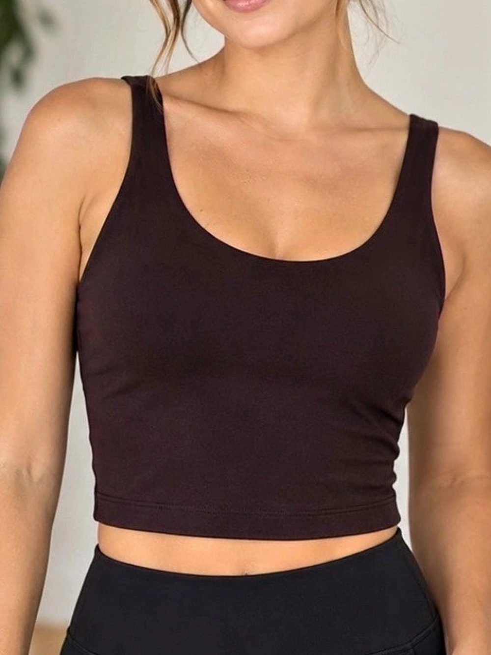 Lululemon Nulu Cropped Tank Built-In Bra Size 12 Dark Plum/Brown Yoga